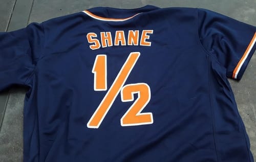 Customer photo review of Custom Black Red-White Hook Split Fashion Authentic Baseball Jersey