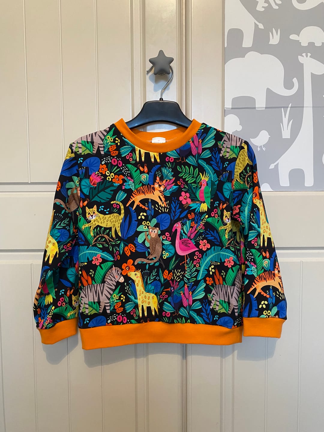 Customer photo review of Animal Jungle on Black French Terry Fabric