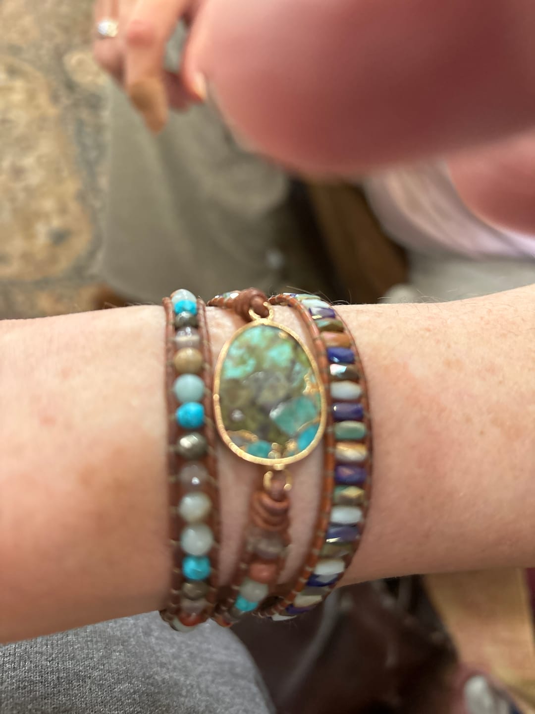 Customer photo review of Natural Turquoise & Jasper Wrap Bracelet