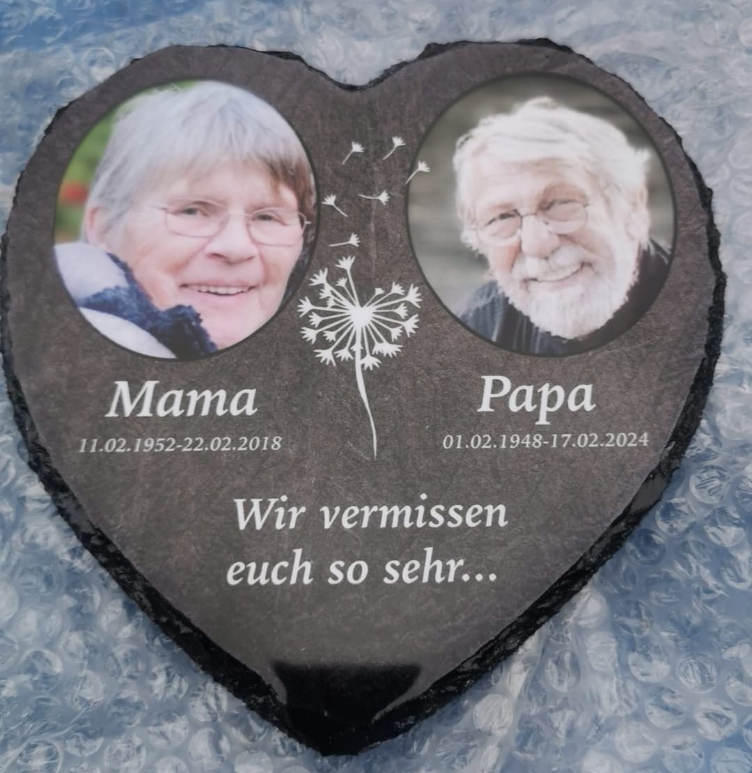 Customer photo review of Unsere Schutzengel - Personalisiertes Trauer Schieferherz für 2 Personen