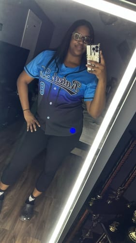 Customer photo review of Custom Mens Personalized Pinstripe Baseball Jersey Team Sport Uniforms
