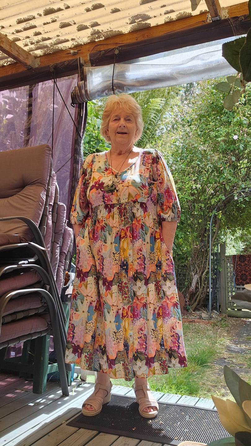 Customer photo review of Zandra Dress in Pink Multi