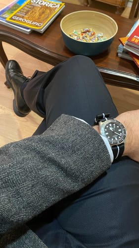 Customer photo review of Black Nylon Watch Strap with White Stripe