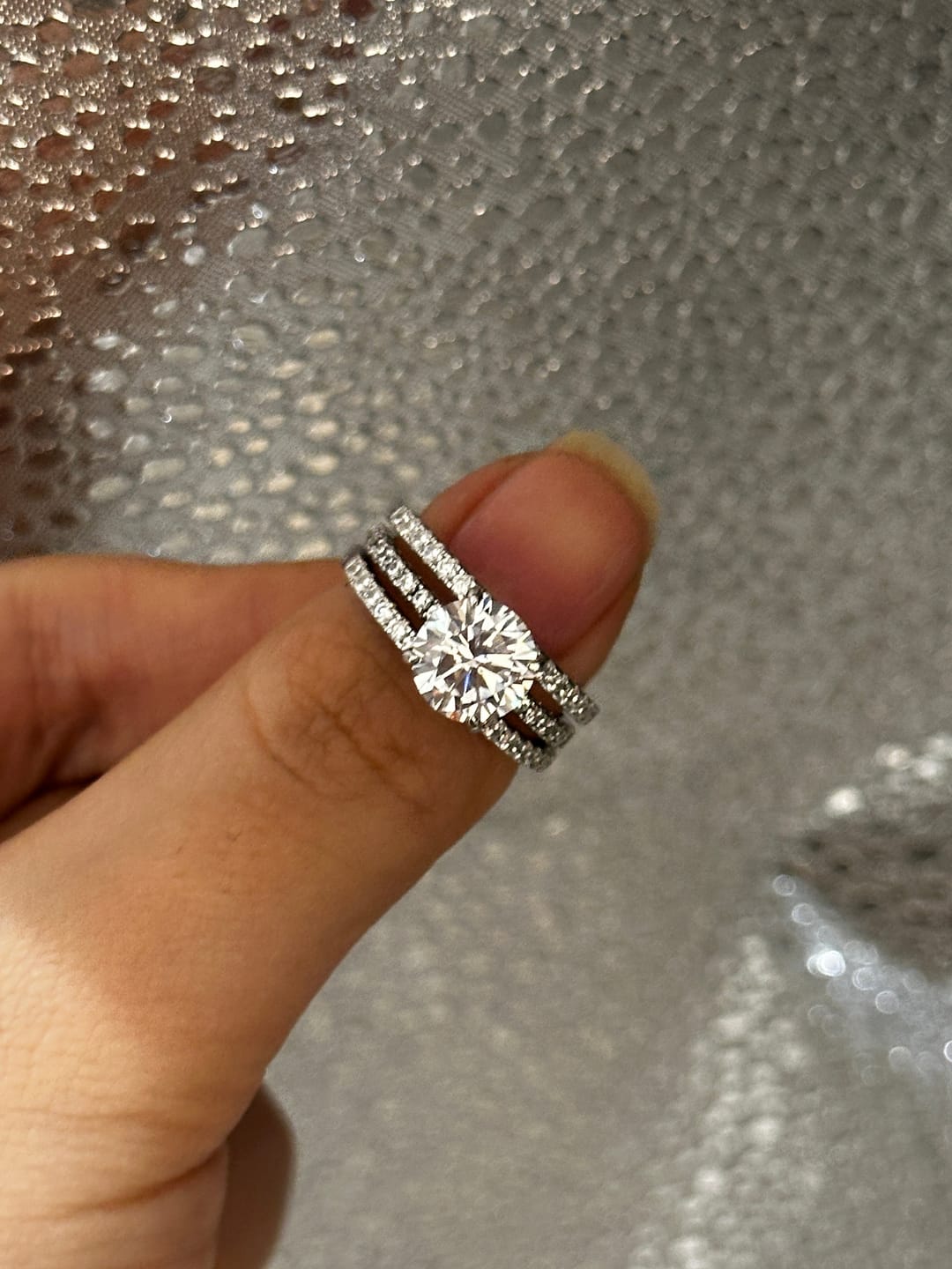 Customer photo review of S925 3PC Wedding Ring Set 2.0 Ct Round Cut With 2PC Half Eternity Wedding Band Stackable Wedding Rings