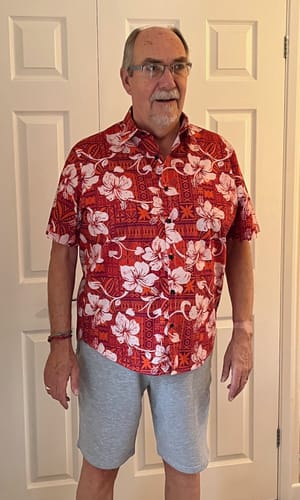Customer photo review of Men's Red Hawaiian Vintage Floral Hibiscus Print Summer Beach Holiday Button Up Shirt