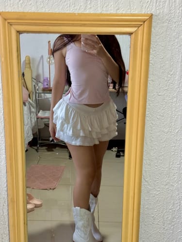 Customer photo review of Ballerina Bliss Ruffle Mini Skirt (White)