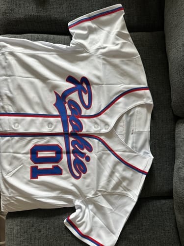 Customer photo review of Custom Black Red-White Hook Split Fashion Authentic Baseball Jersey