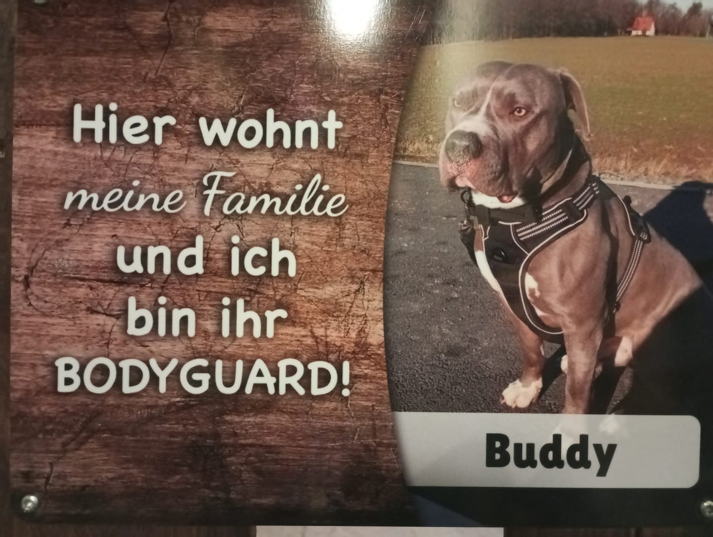 Customer photo review of Hunde-Türschild personalisiert mit Foto & Text (UV- und wetterfest)