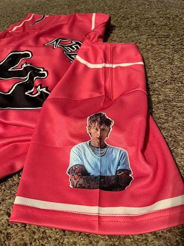 Customer photo review of Custom Black Red-White Hook Split Fashion Authentic Baseball Jersey