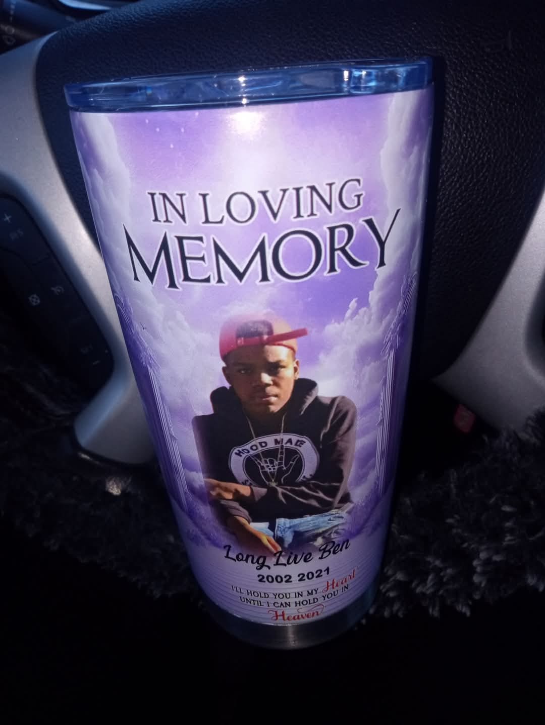 Customer photo review of In Loving Memory Upload Photo Heaven Gate Sky, A Big Piece Of My Heart Lives In Heaven Personalized Tumbler