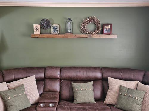 Customer photo review of Distressed 3" Thick Floating Shelves