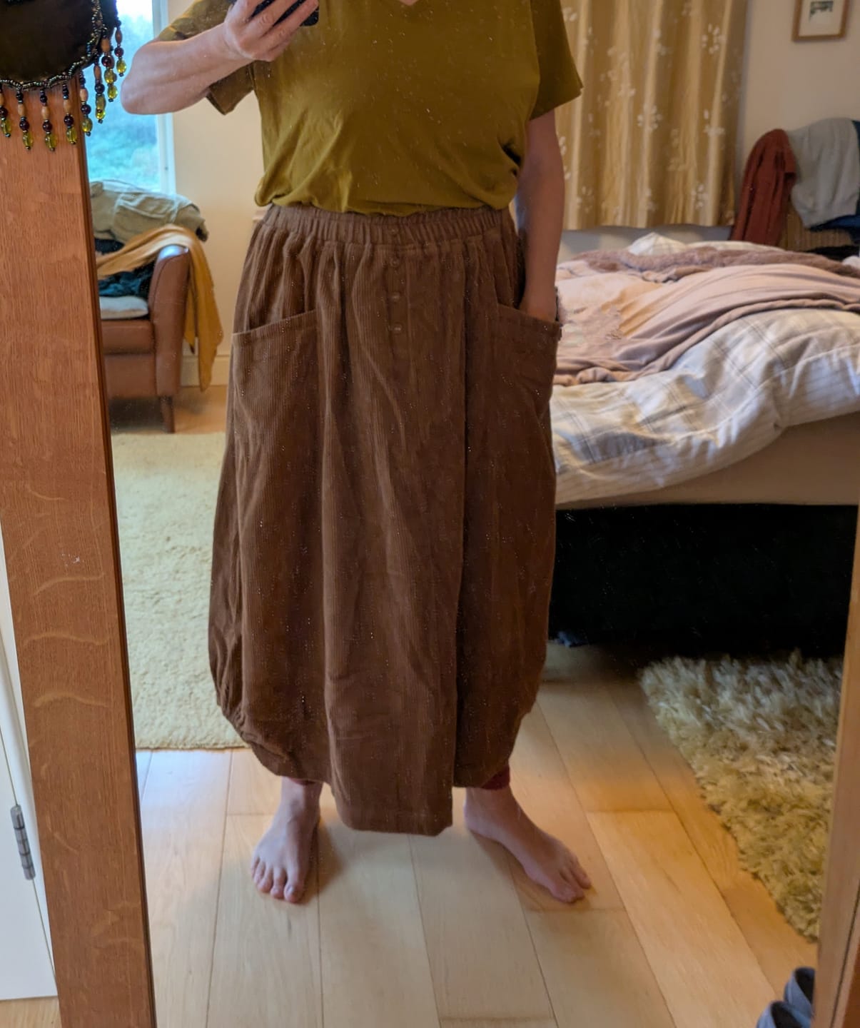 Customer photo review of Plus Size Elastic Waist Calf Length Spring Corduroy Skirt