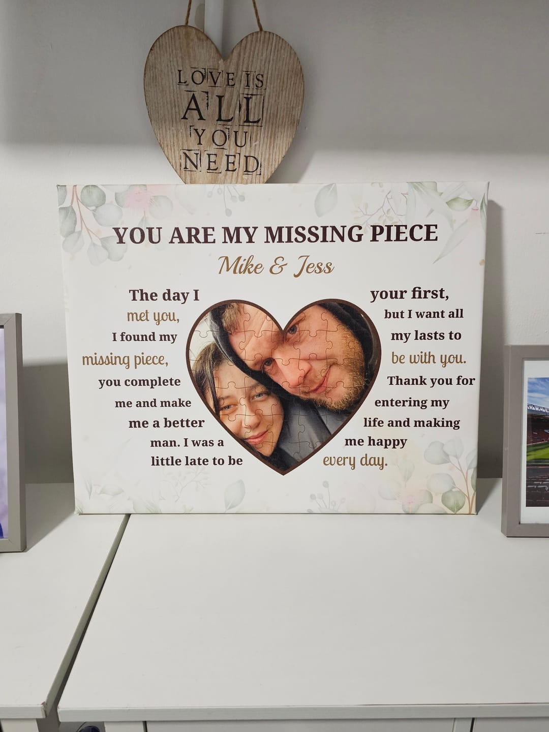 Customer photo review of Missing piece - Personalised Canvas