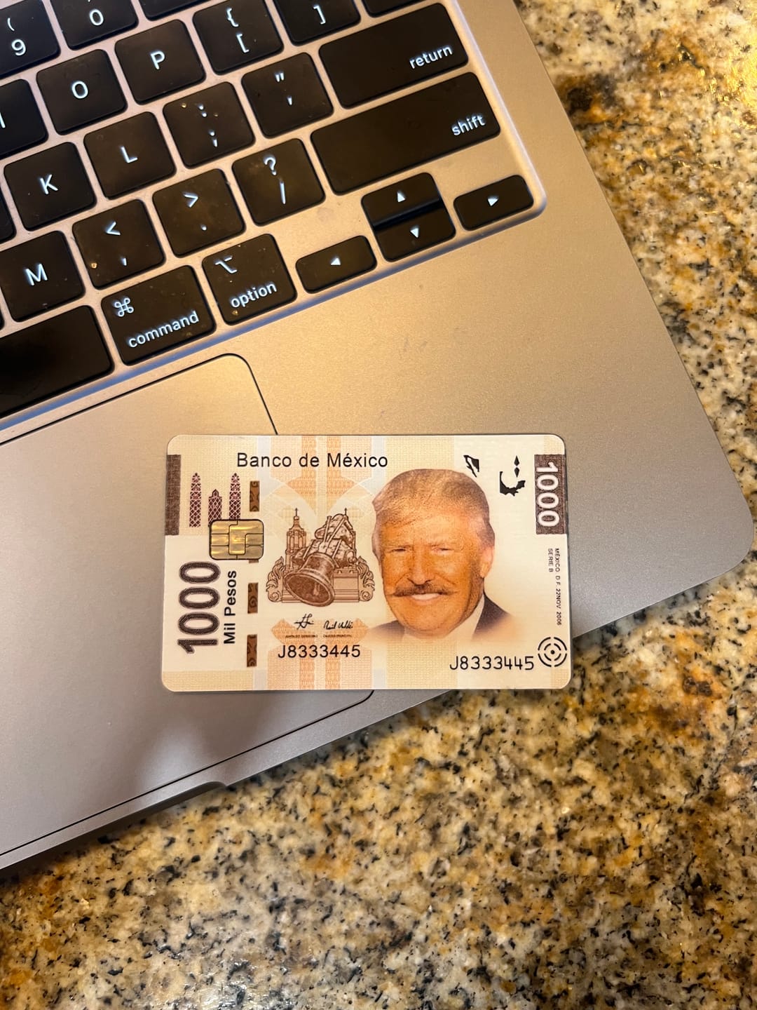 Customer photo review of Trump Banco de Mexico Credit Card Skin Decal
