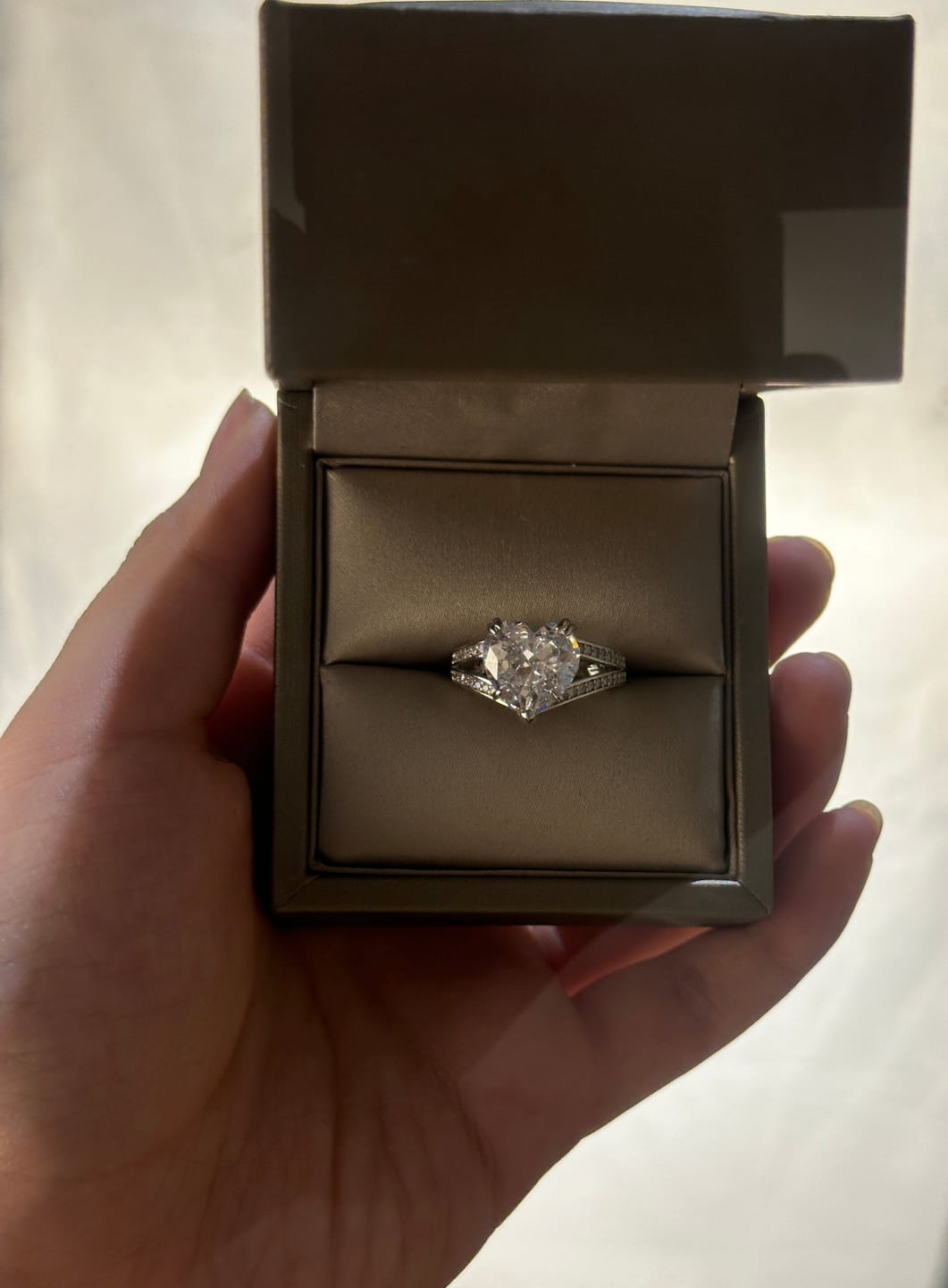 Customer photo review of Louily Exquisite 5.0 Carat Heart Cut Engagement Ring In Sterling Silver