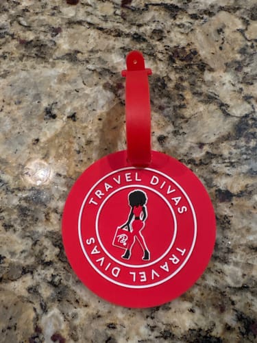 Customer photo review of Travel Divas Red Circle Luggage Tag
