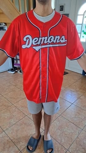 Customer photo review of Custom Red Navy-White Classic Style Authentic Baseball Jersey