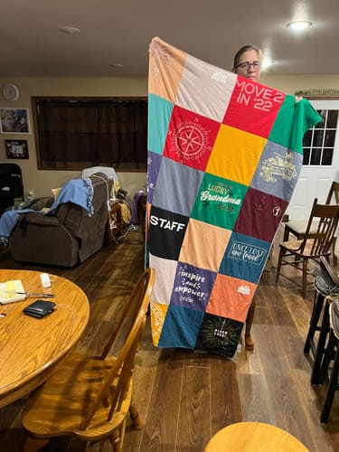 T-shirt quilt with community, organization themes by Virginia from MN