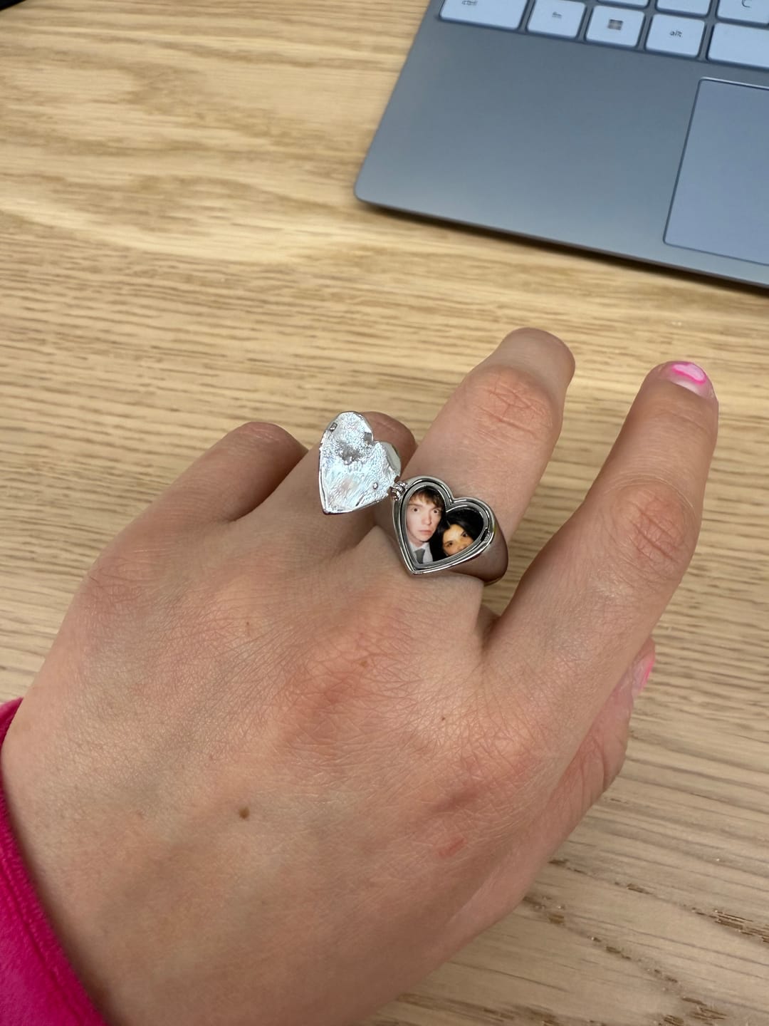 Customer photo review of LOCKET HEART RING (ENGRAVABLE)