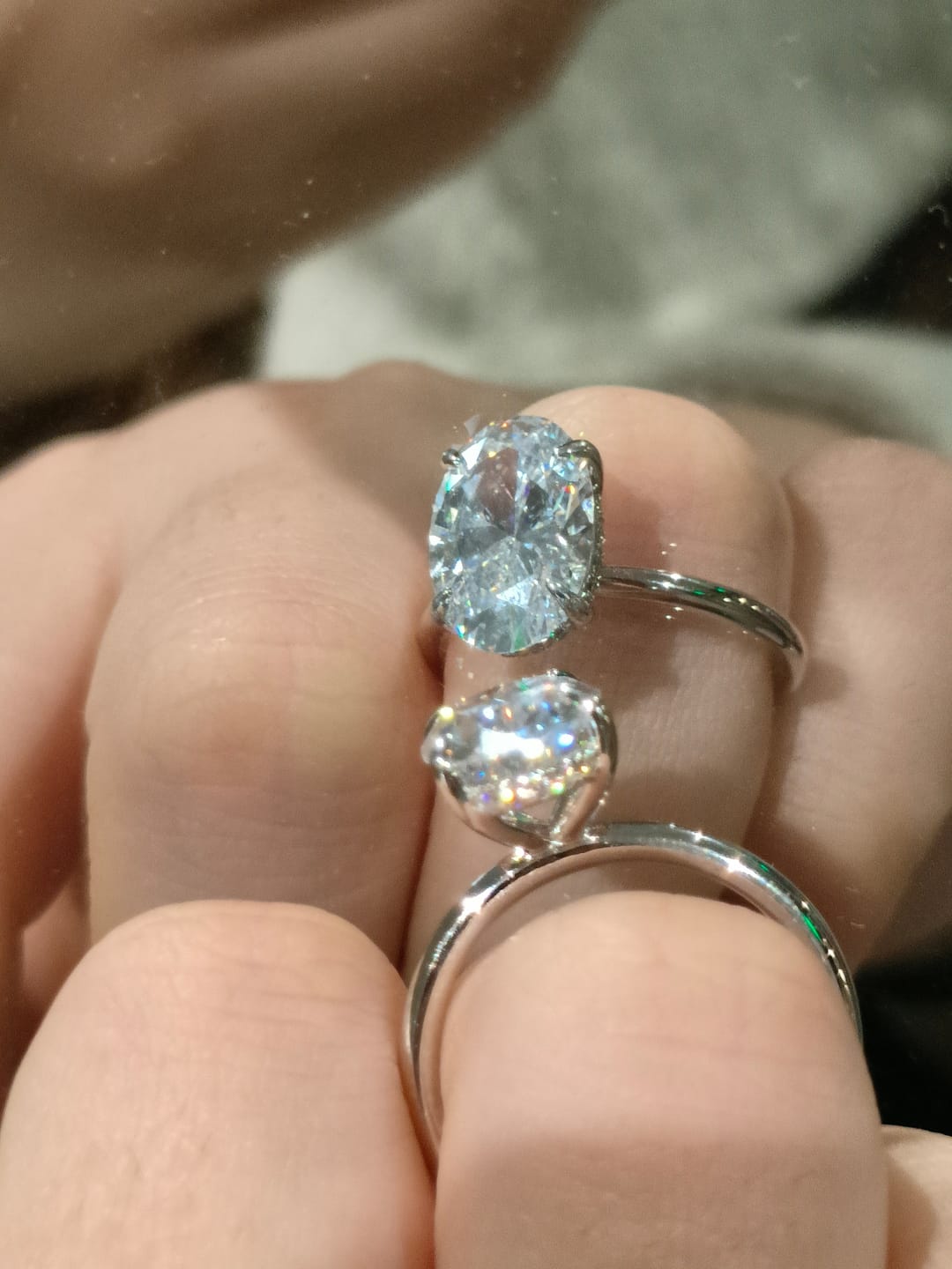 Customer photo review of S925 3.5 Carat Oval Cut Hidden Halo Engagement Ring In Sterling Silver Daily Wearable Ring