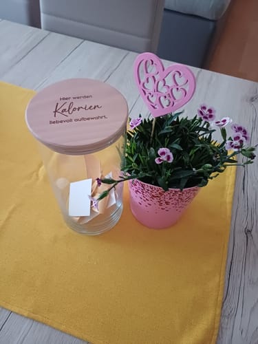 Customer photo review of Geschenk-Glas "Hier werden Kalorien liebevoll aufbewahrt"