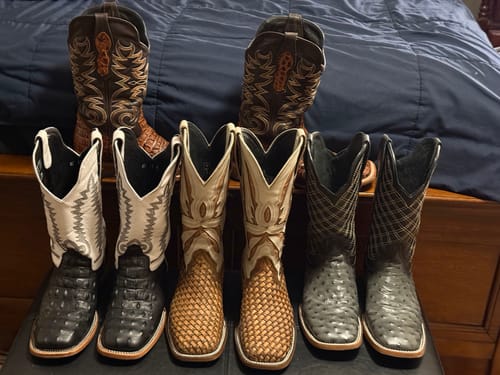 Customer photo review of Tan Basketweave Leather Boots - Square Toe