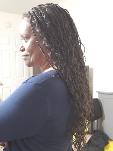 Customer photo review of 24" HD Full Lace Lightweight Human Hair Curls Boho Box Braided Wig