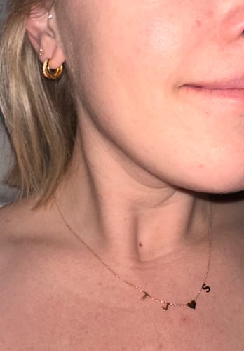 Customer photo review of 14K Solid Gold Sideways Letter Necklace