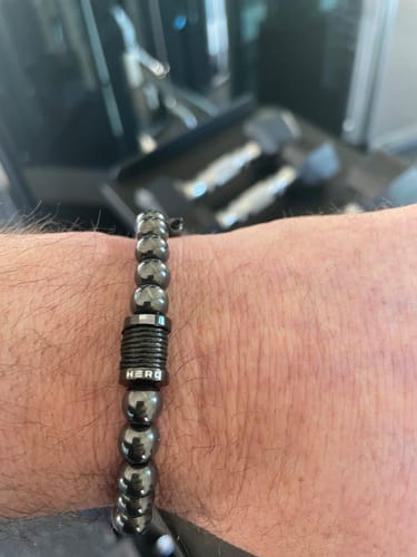 Customer photo review of 00 Buck Magnetic Hematite Titanium Bracelet : Helps Pair Veterans With A Service Dog Or Shelter Dog