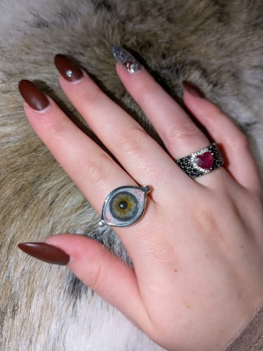 Customer photo review of Hand Painted Hazel Silver Eye Ring