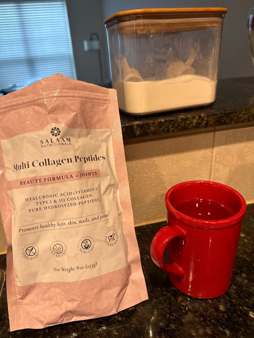 Customer photo review of Pure Halal Collagen Hydrolyzed Peptides Type 1 & 3 Powder - With Vitamin C & Hyaluronic Acid | Salaam Nutritionals