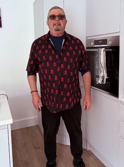 Customer photo review of Men's Pink Skull Punk Rock Holiday Cotton Breathable Cool Summer Short Sleeve Shirt