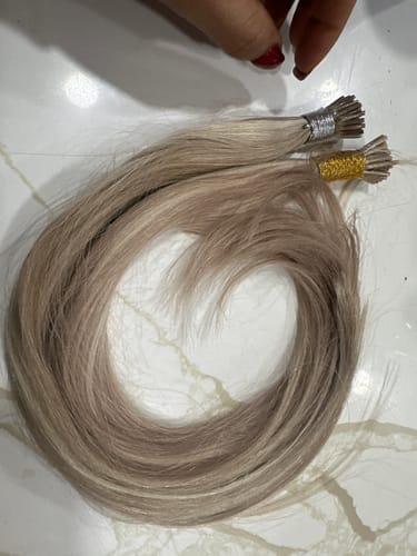 Customer photo review of Full Shine I Tip 100% Remy Human Hair Extensions Highlights (#P18/613)