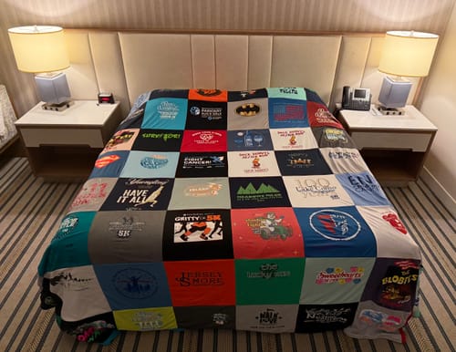 T-shirt quilt with running, fitness themes by David from PA