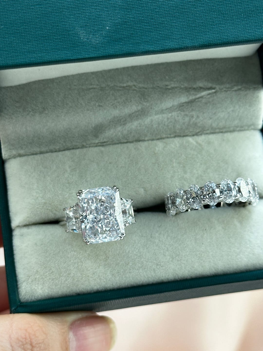 Customer photo review of S925 8 Ct Louily Luxurious Three Stone Radiant Cut Wedding Set In Sterling Silver