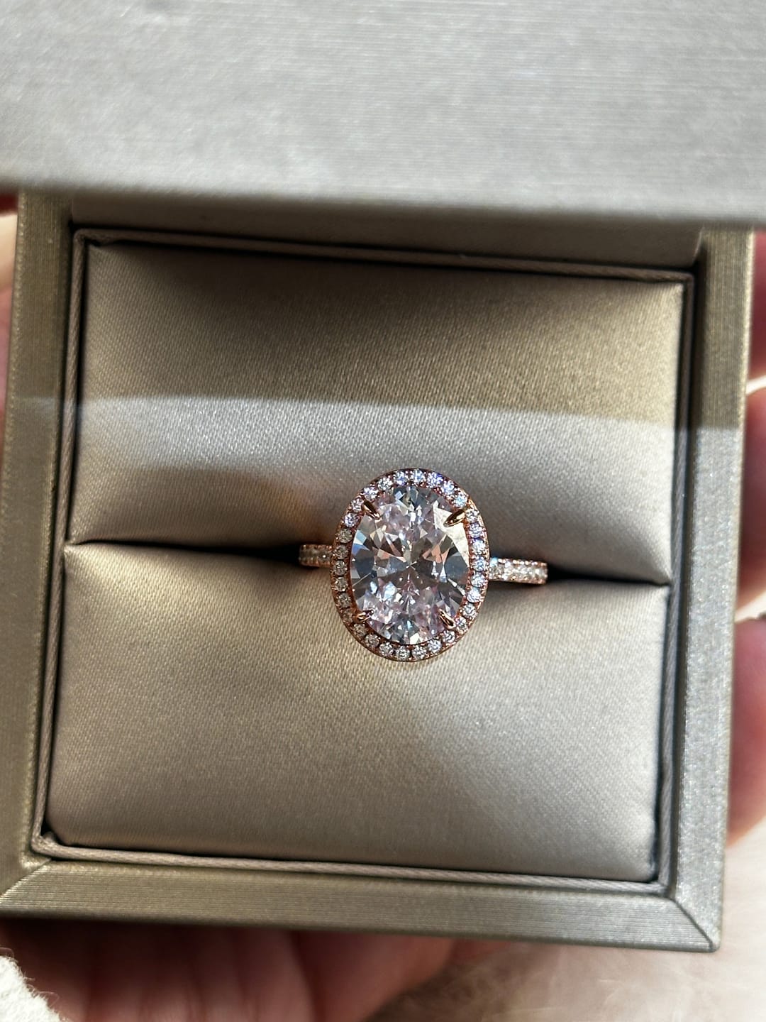 Customer photo review of Louily Halo 3.5Ct Oval Cut Simulated Diamond Engagement Ring In Sterling Silver