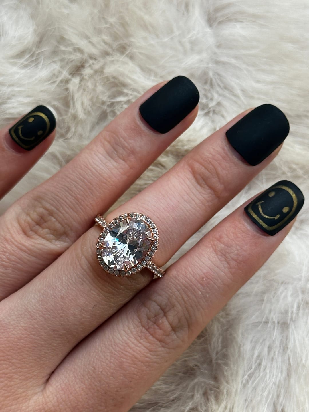 Customer photo review of Louily Halo 3.5Ct Oval Cut Simulated Diamond Engagement Ring In Sterling Silver