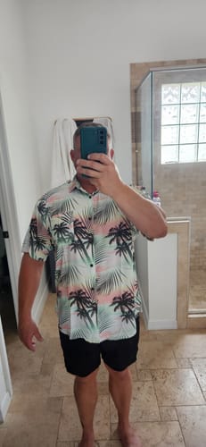 Customer photo review of Sunset Palms Hawaiian Shirt