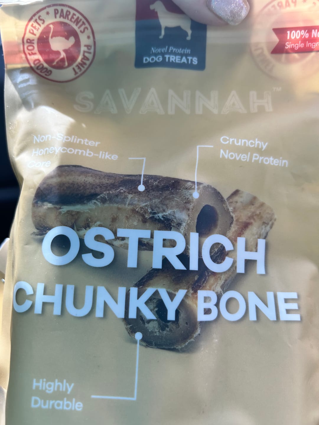 Customer photo review of Ostrich Chunky Bones (4" x 2" - 2 Pack): The Long-Lasting, Flavor-Packed Bones for Small to Medium Dogs