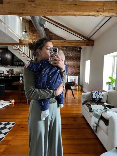 Customer photo review of Organic Cotton & Camel Wool Winter Long Sleeve Legged Sleep Sack 3.5 TOG - Constellation