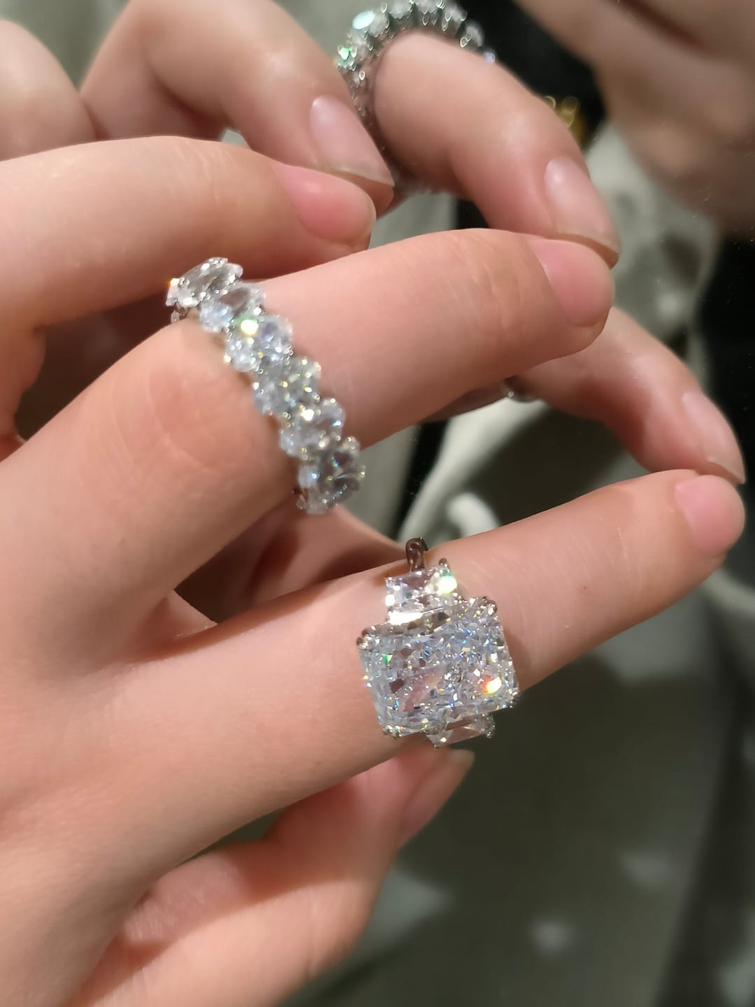 Customer photo review of S925 8 Ct Louily Luxurious Three Stone Radiant Cut Wedding Set In Sterling Silver