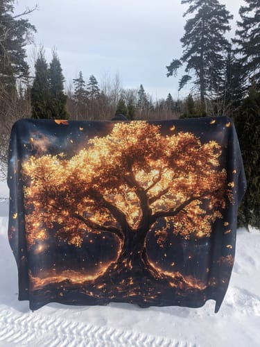 Customer photo review of Glowing Tree of Life with Golden Leaves Under Starry Sky Fleece Sherpa Blanket Ultra Soft Cozy Perfect for Home Gift