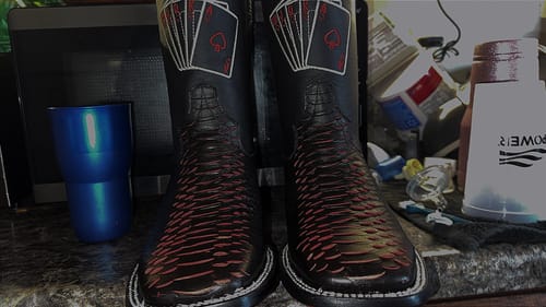 Customer photo review of “Royal Flush” Python Leather Boots - Square Toe