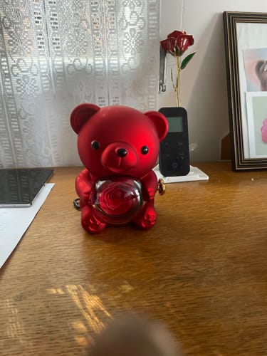 Customer photo review of Ours Rose Éternelle avec Collier Gravé - Une double surprise que votre chérie appréciera