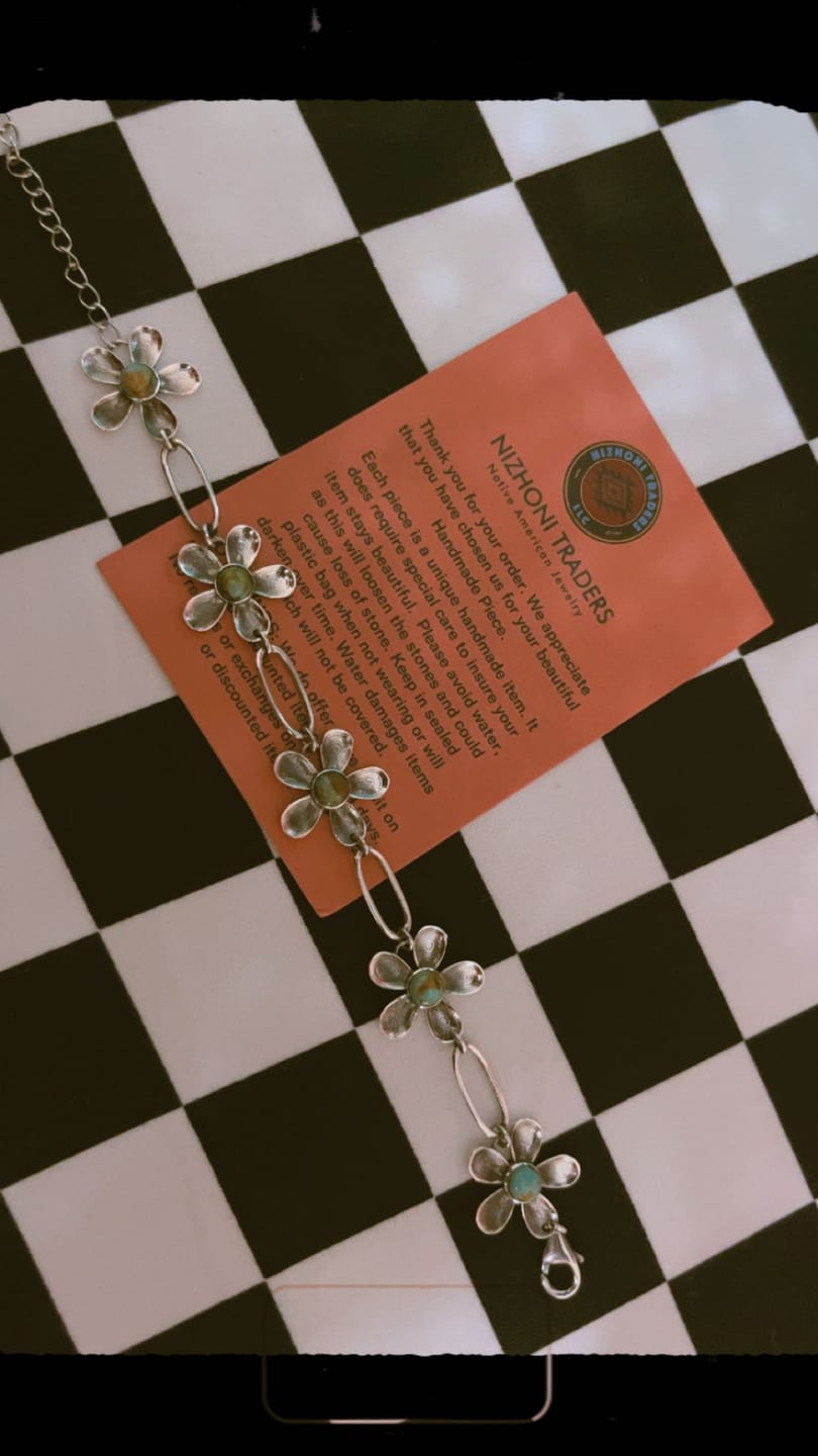Customer photo review of Nizhoni Handmade Sterling Silver & Turquoise Daisy Link Bracelet