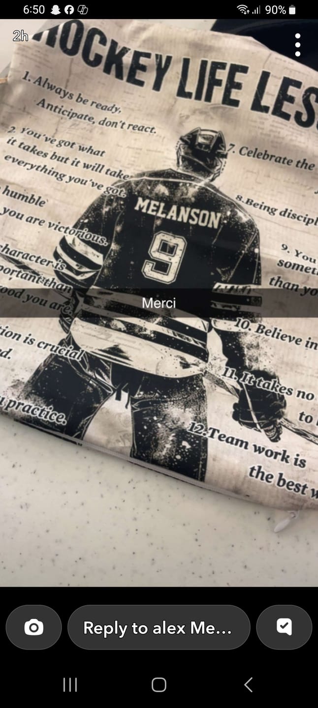 Customer photo review of Personalized Hockey Life Lessons Pillow-Gift For Hockey Lovers