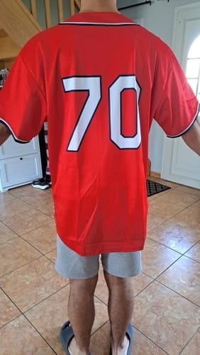 Customer photo review of Custom Black Red-White Classic Style Authentic Baseball Jersey