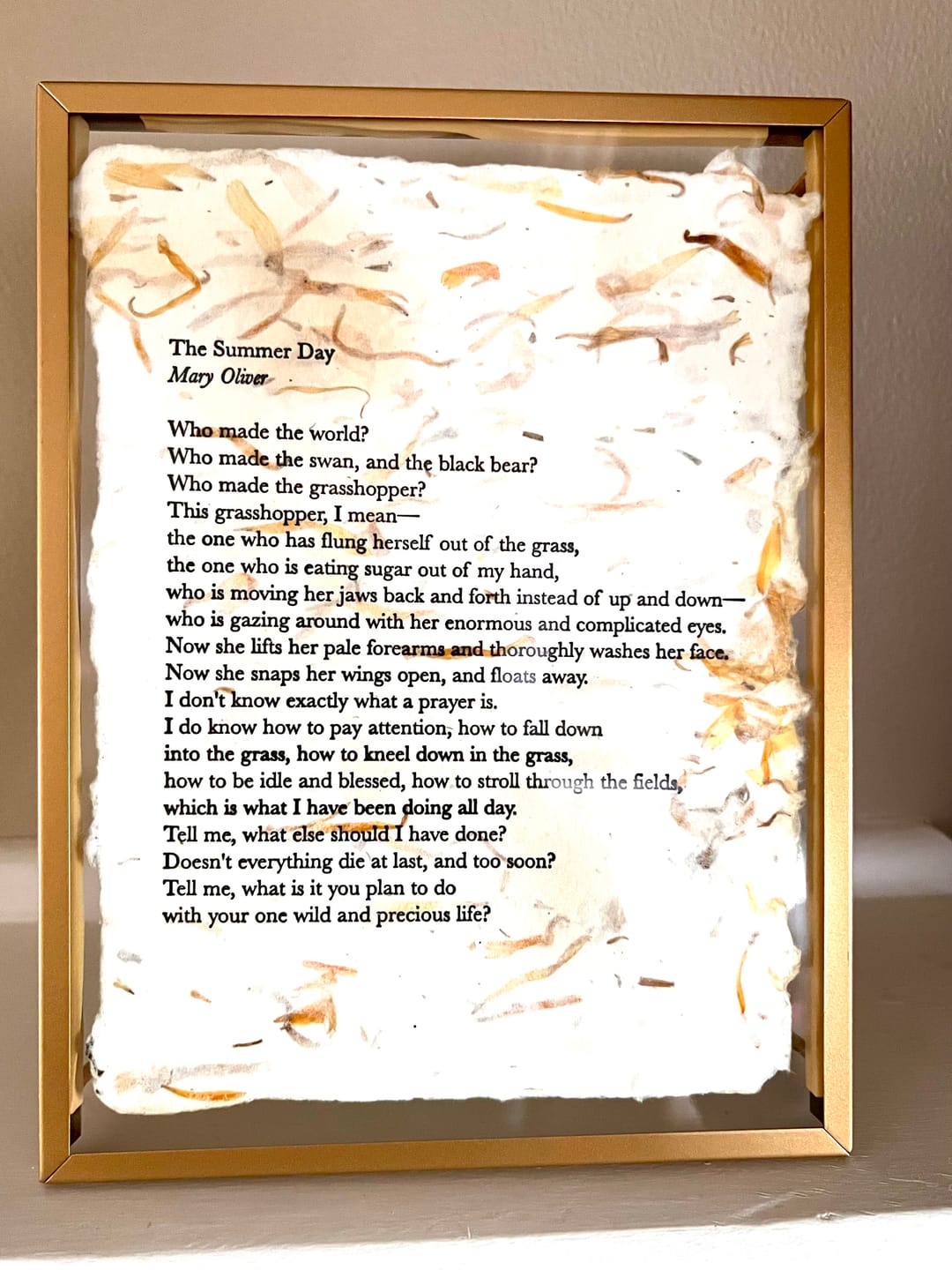 Customer photo review of “The Summer Day” by Mary Oliver Art Print