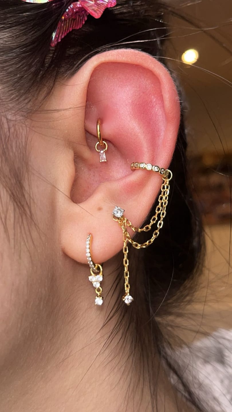 Customer photo review of Tiny Baguette Rook Hoop