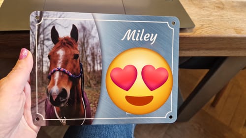 Customer photo review of Pferde Boxenschild mit Foto & Wunschtext